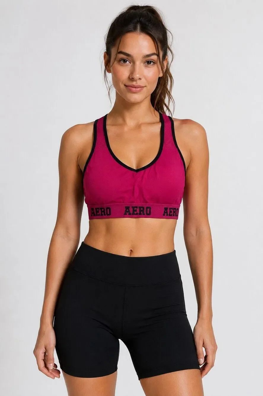 Aero By Aeropostale Sports Bra Pink Black Racerback Activewear Size L
